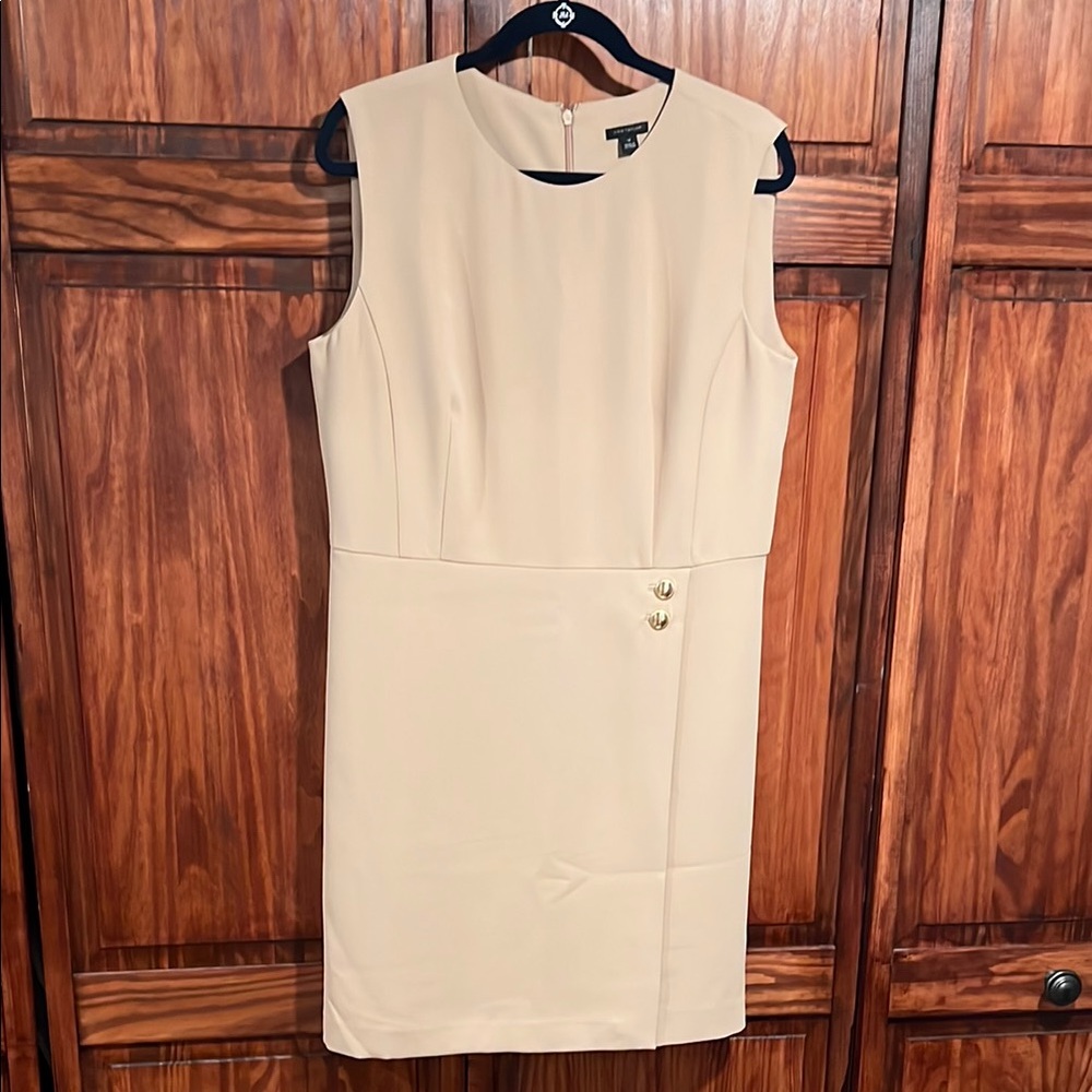 Ann Taylor Sleeveless Cream Midi Sheath Dress